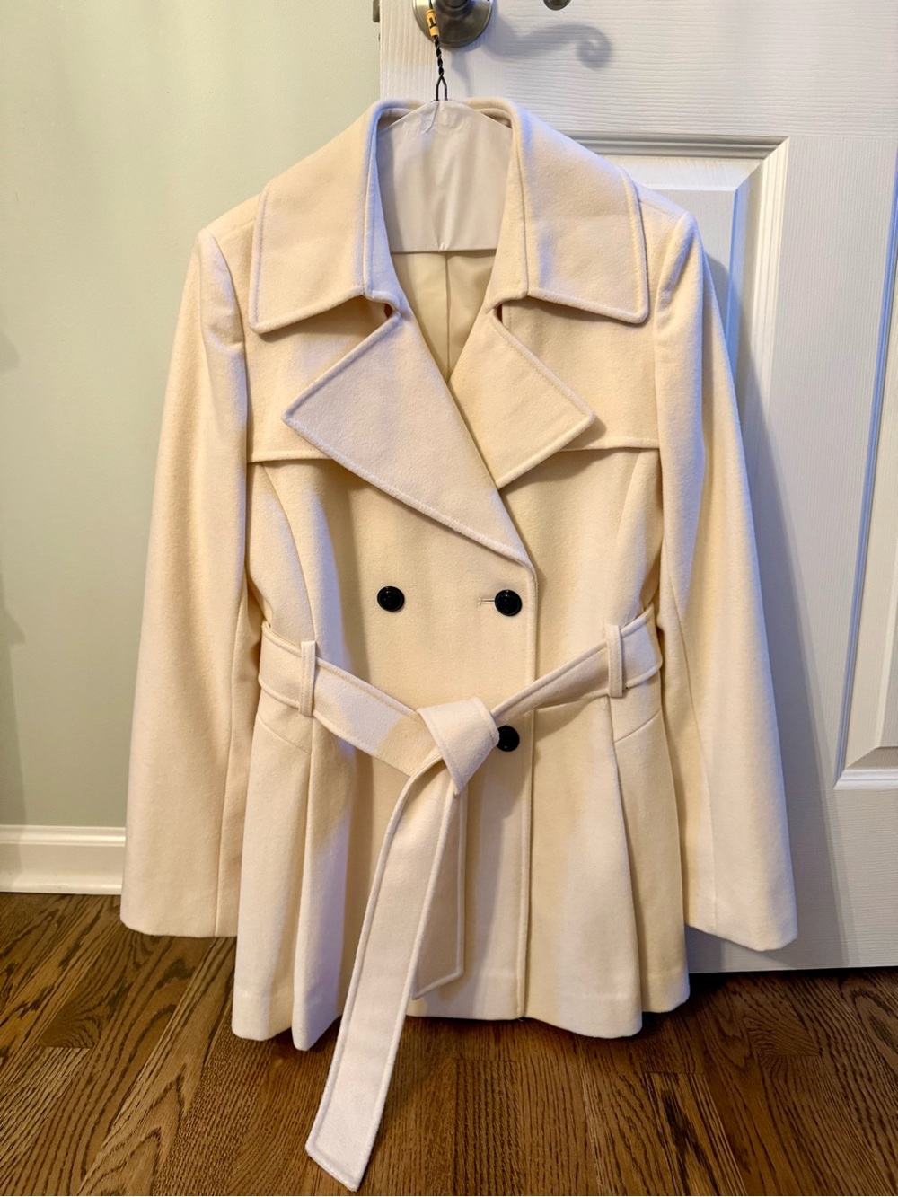 Via Spiga Womens Winter White Double-Breasted Belted Peacoat w/Pleated Back